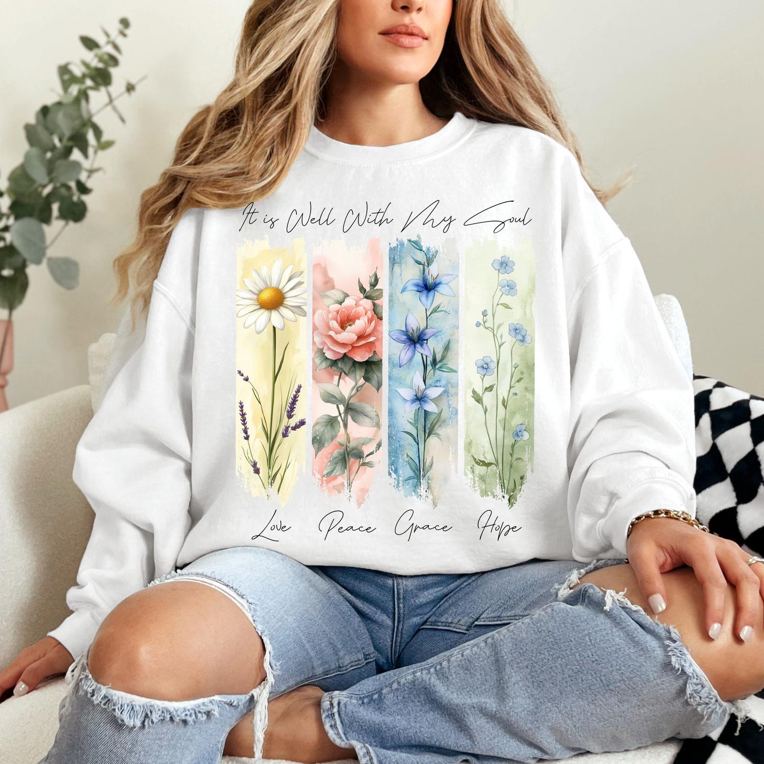 It Is Well With My Soul shirt, Bible Verse Floral apparel, Christian Wildflower shirt, Retro Boho Faith, Birth Flower shirt