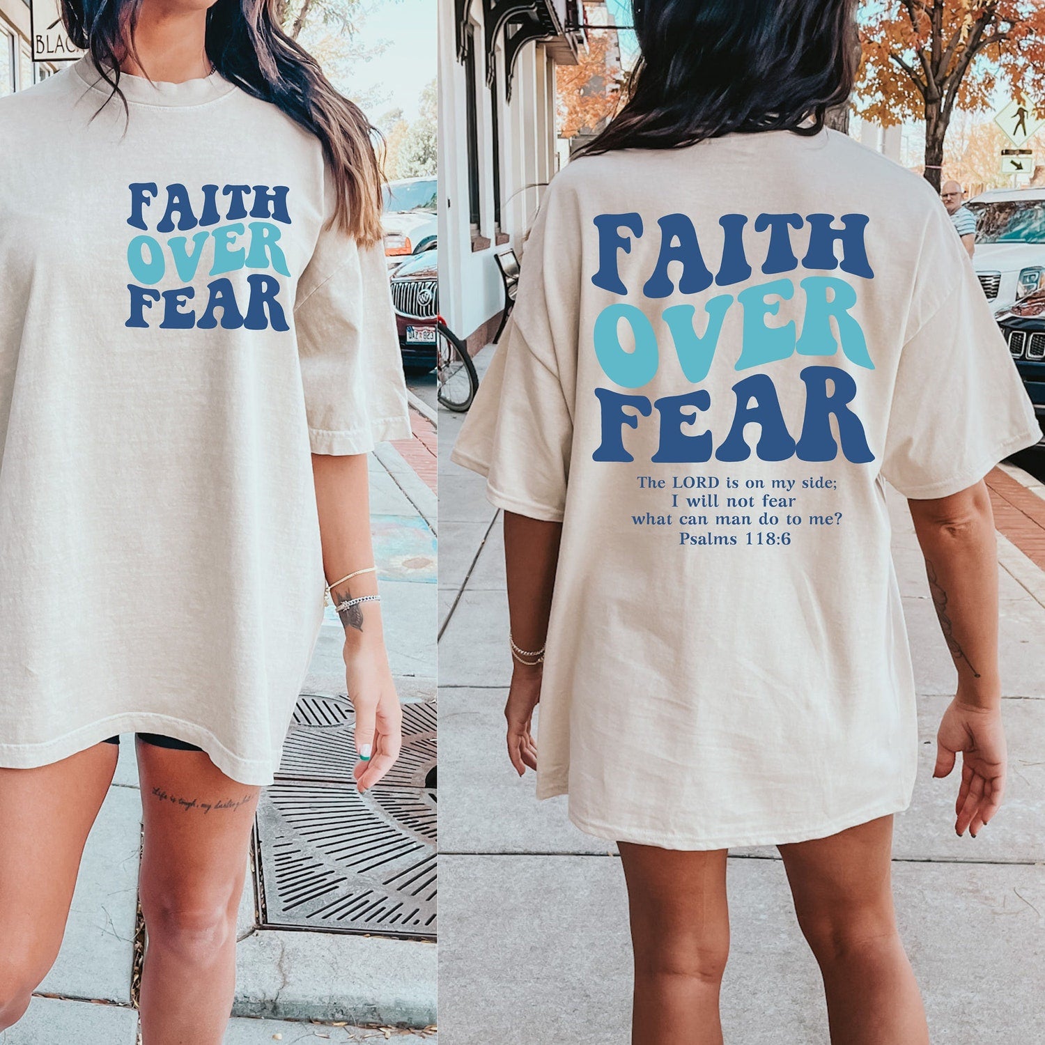 2 sided Faith Over Fear, Christian Shirt, Religious Shirt, Catholic apparel