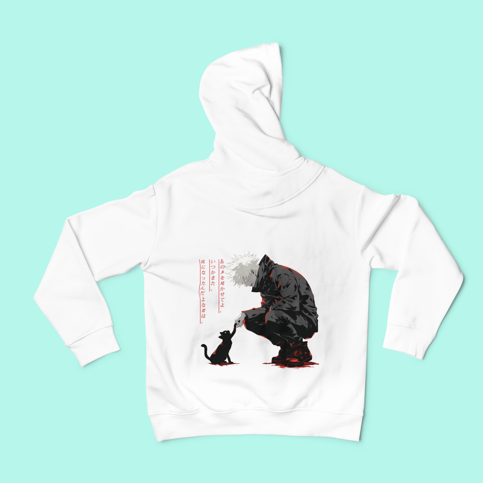 a child's hoodie with a picture of a man kneeling down with a