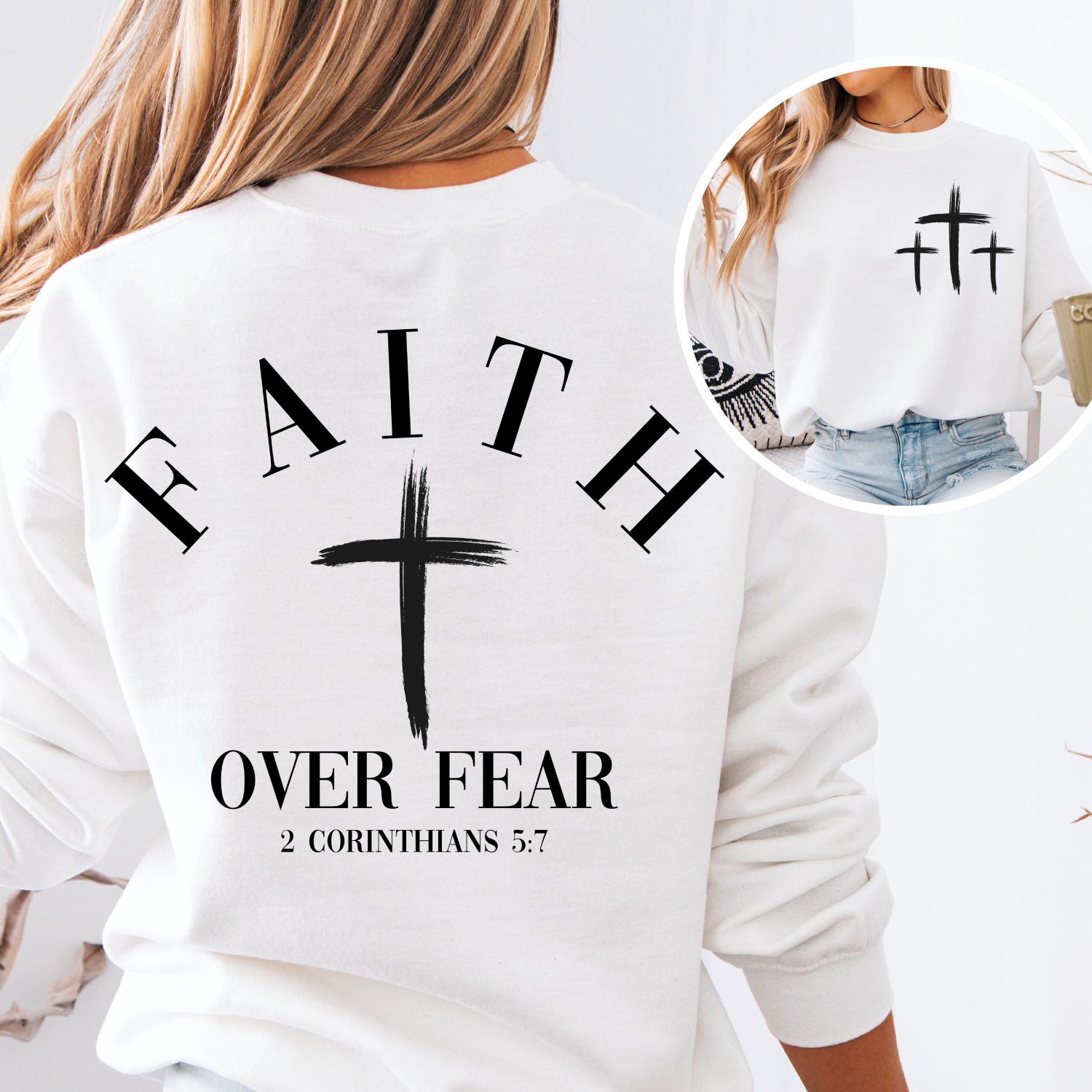 2 sided Faith Over Fear Verse shirt | Christian apparel | Aesthetic Bible Verse Shirt | Bible shirt | Motivational Shirt