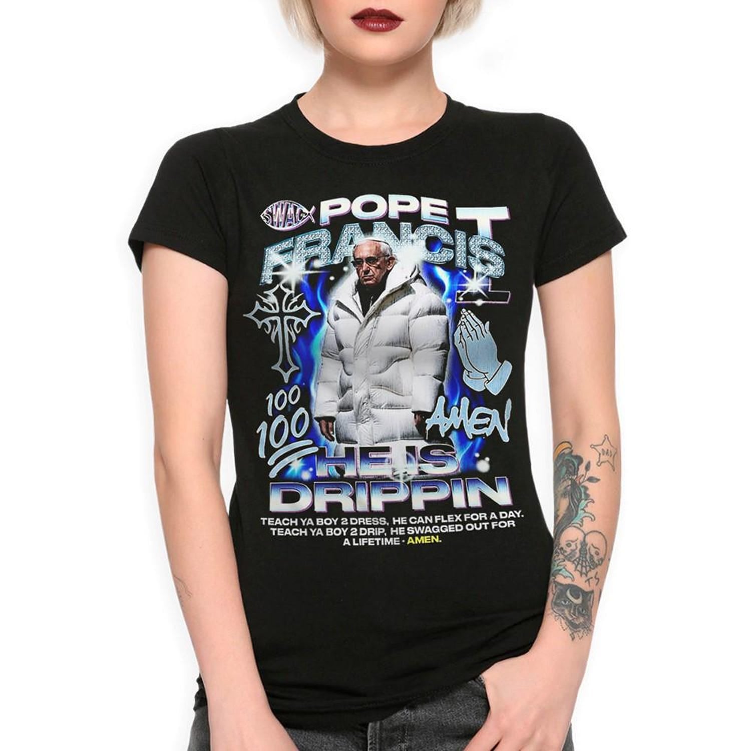Pope Francis He Is Drippin Cool Hip-Hop Style T-Shirt, Men's Women's Sizes (DSN-89991)