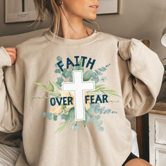 Faith Over Fear Christian t shirt Floral Christian Clothing Cross Trendy Christian Sweatshirt Faith Based Sweater Catholic Gift Bible Shirt