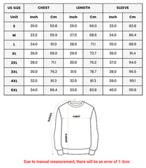 a size guide for a sweatshirt with measurements