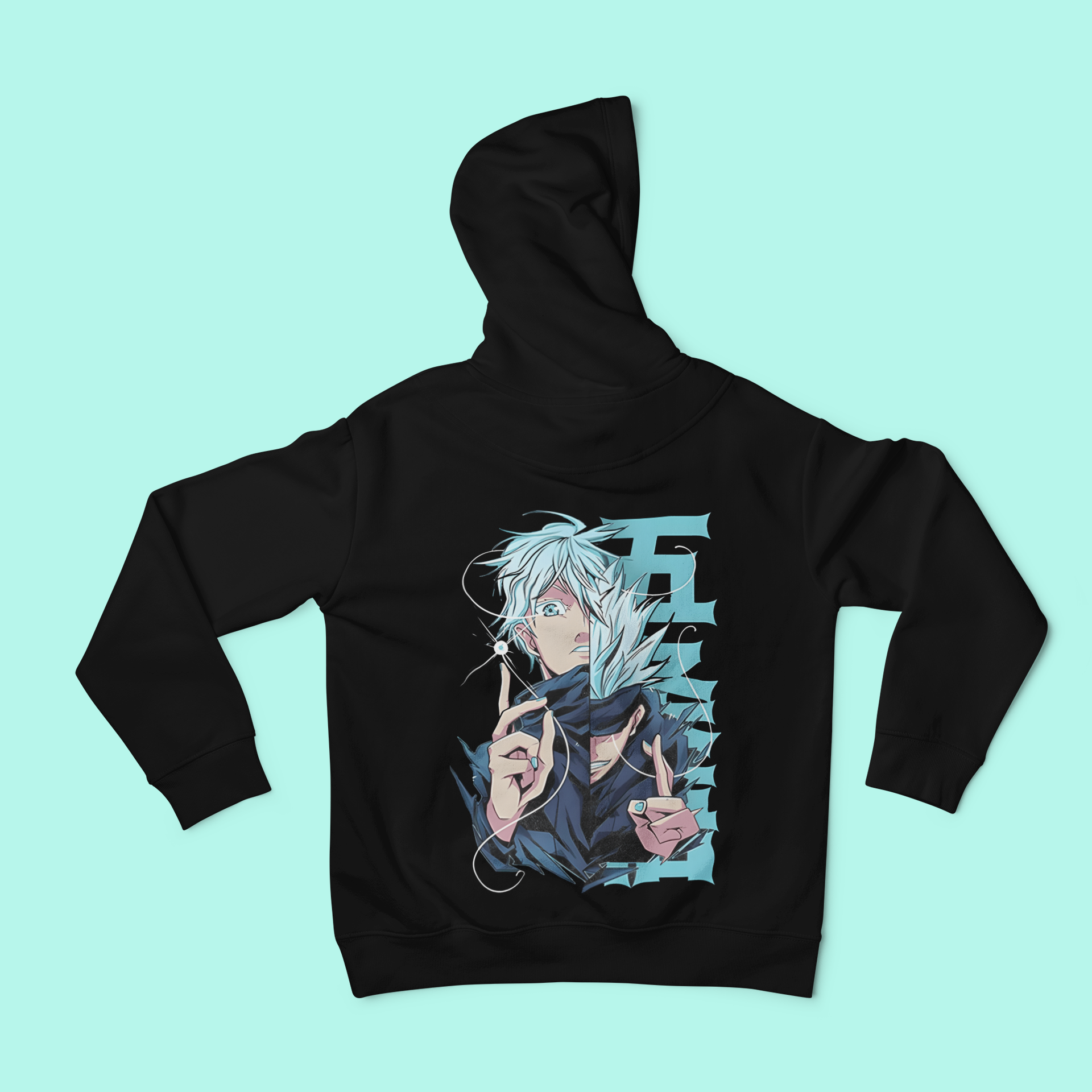 a black hoodie with an anime character on it