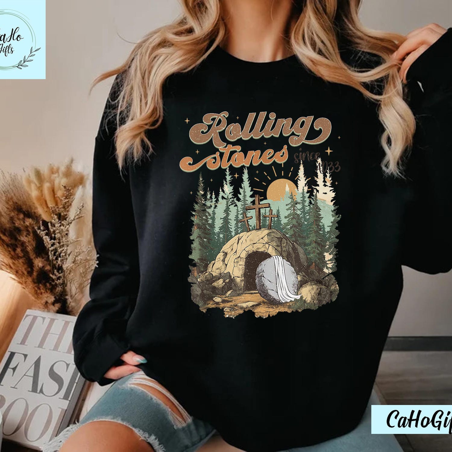 Rolling Stones Shirt, Trendy Easter Clothing, Jesus Christ Shirt, The Stone Was Rolled Away He Is Alive Retro Christian Easter Shirt