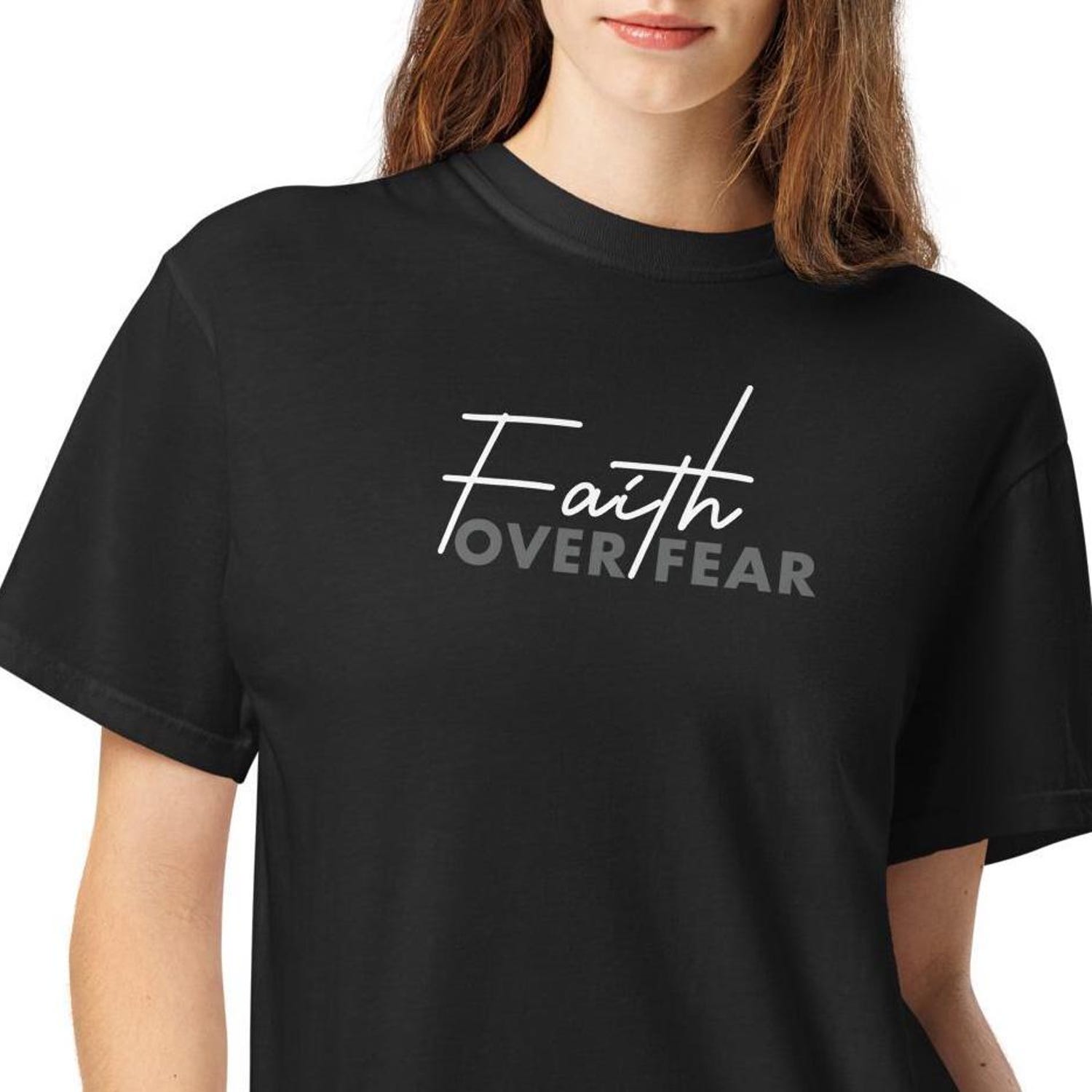 Faith Over Fear T-Shirt | Inspirational Shirt Women | Christian Graphic Tee | Black Trendy Tee | Gift for Her shirts | minimalist faith tee