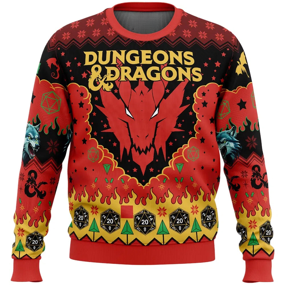 Ruby Dragon Dungeons and Dragons Ugly Christmas Sweater