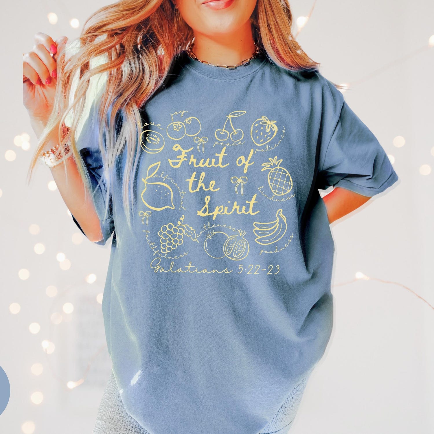 Fruit of the Spirit Christian Tshirt, Doodle Bible Verse Shirt, Preppy Oversized Beach Tee, Trendy Farmer's Market Jesus Faith Apparel