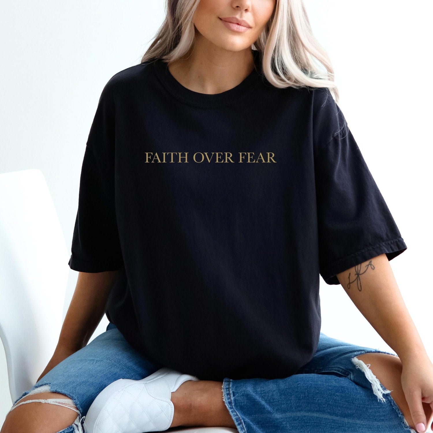 2 sided Faith Over Fear Christian T-Shirt Bible Verse, Aesthetic Christian Shirts, Jesus Tee, Church Shirt, Trendy Tshirt, Religious Faith Shirt
