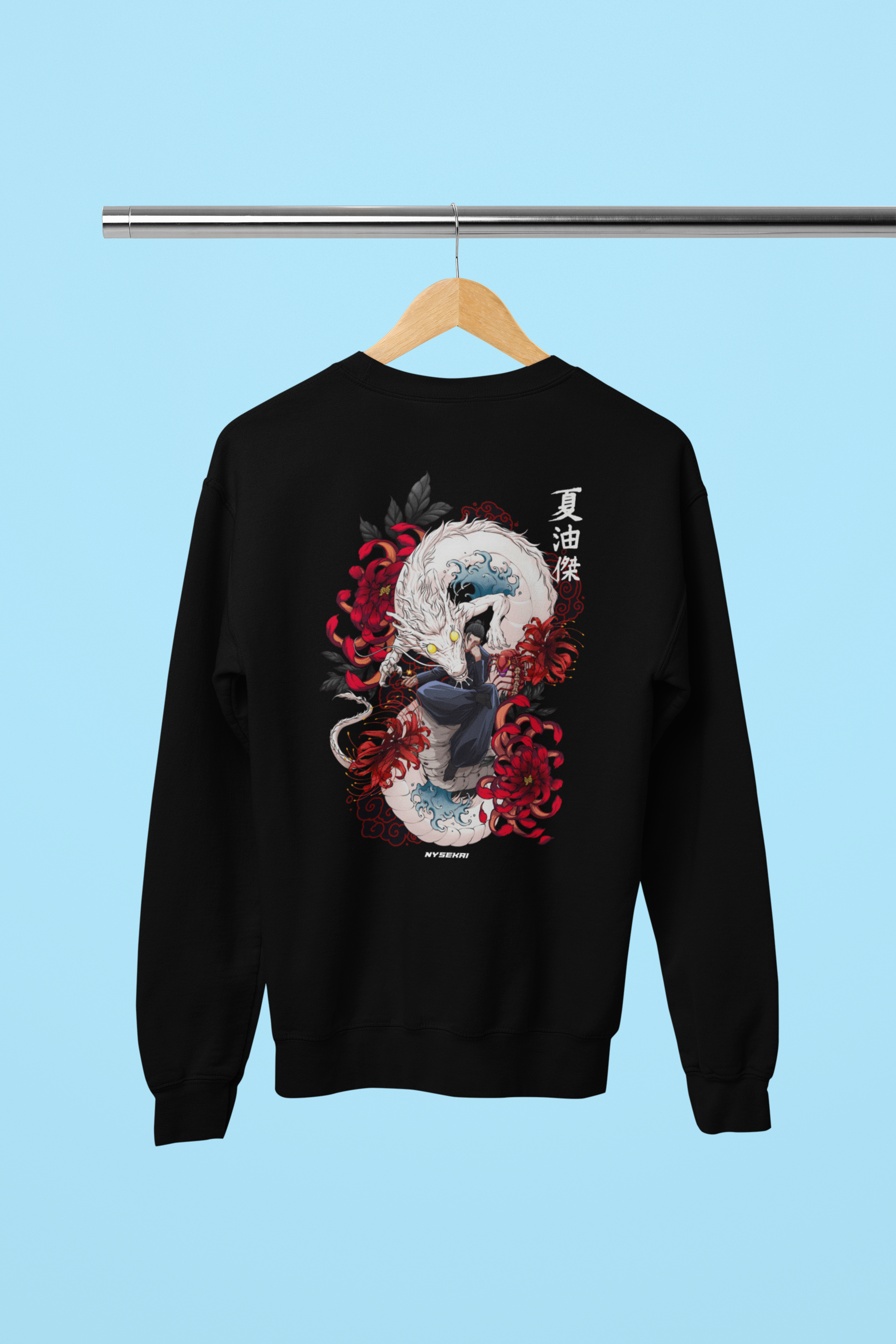 a black sweatshirt with a picture of a demon on it