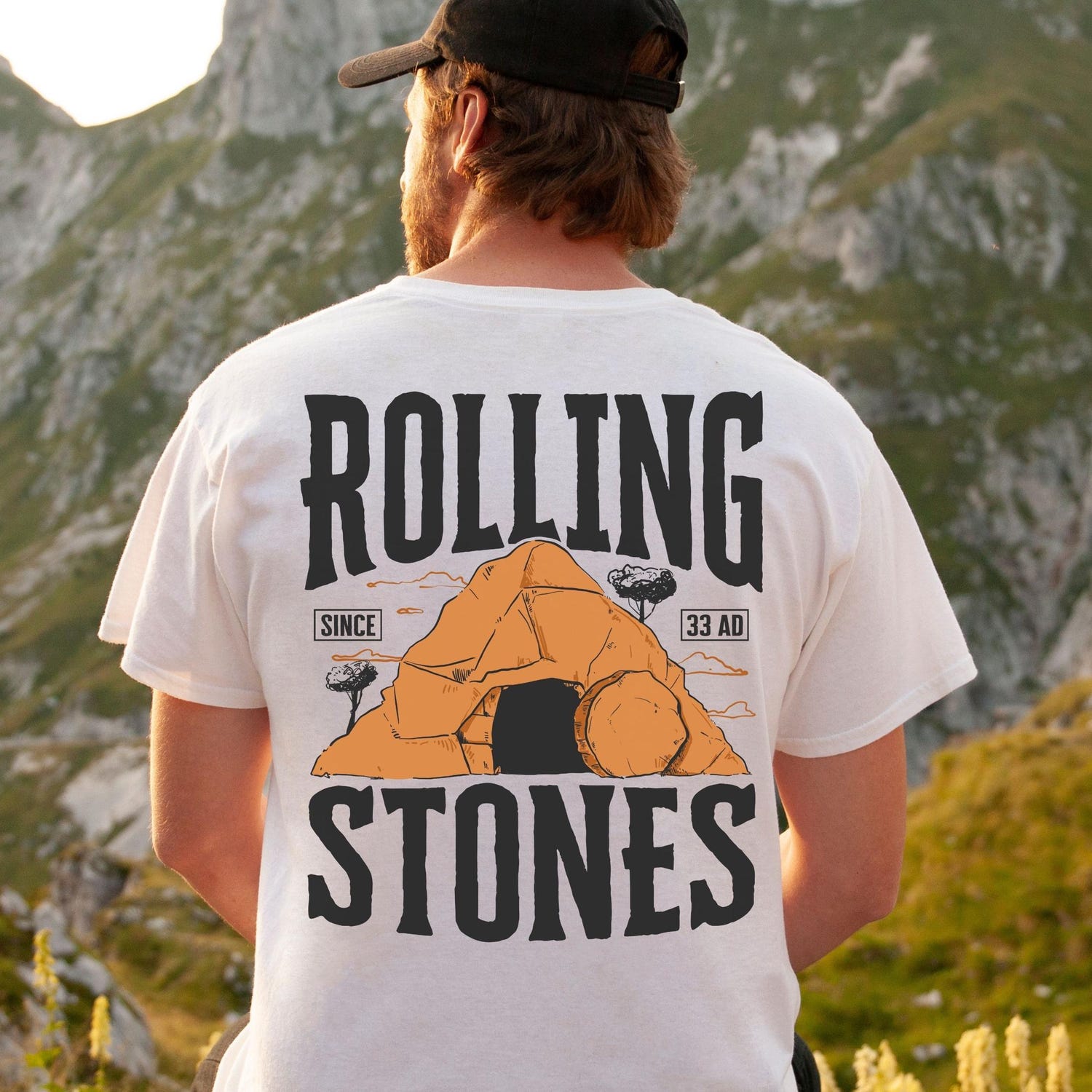 2 sided Mens Easter Hoodie apparel, Retro Rolling Stones Since 33 AD shirt, Vintage Bible Easter shirt, Christian Dad shirt