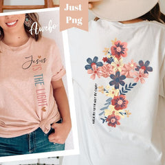 2 sided Jesus is the Light shirt, Floral Christian shirt, Motivational Quotes shirt, Bible Verse shirt, Floral Religious shirt, His Grace is Enough shirt