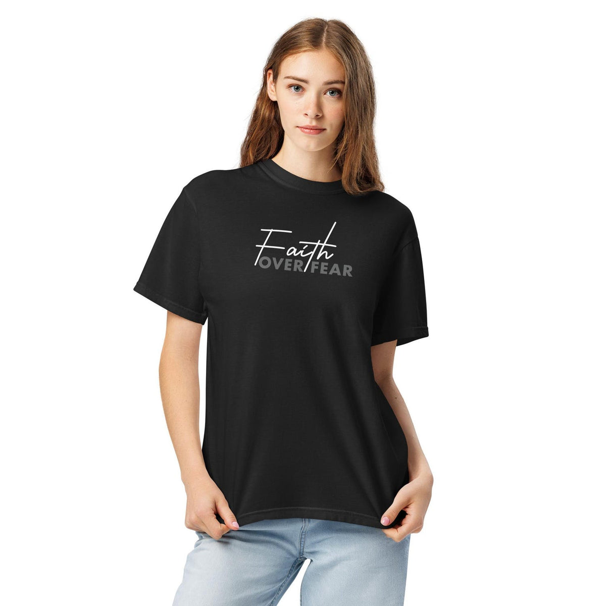 Faith Over Fear T-Shirt | Inspirational Shirt Women | Christian Graphic Tee | Black Trendy Tee | Gift for Her shirts | minimalist faith tee