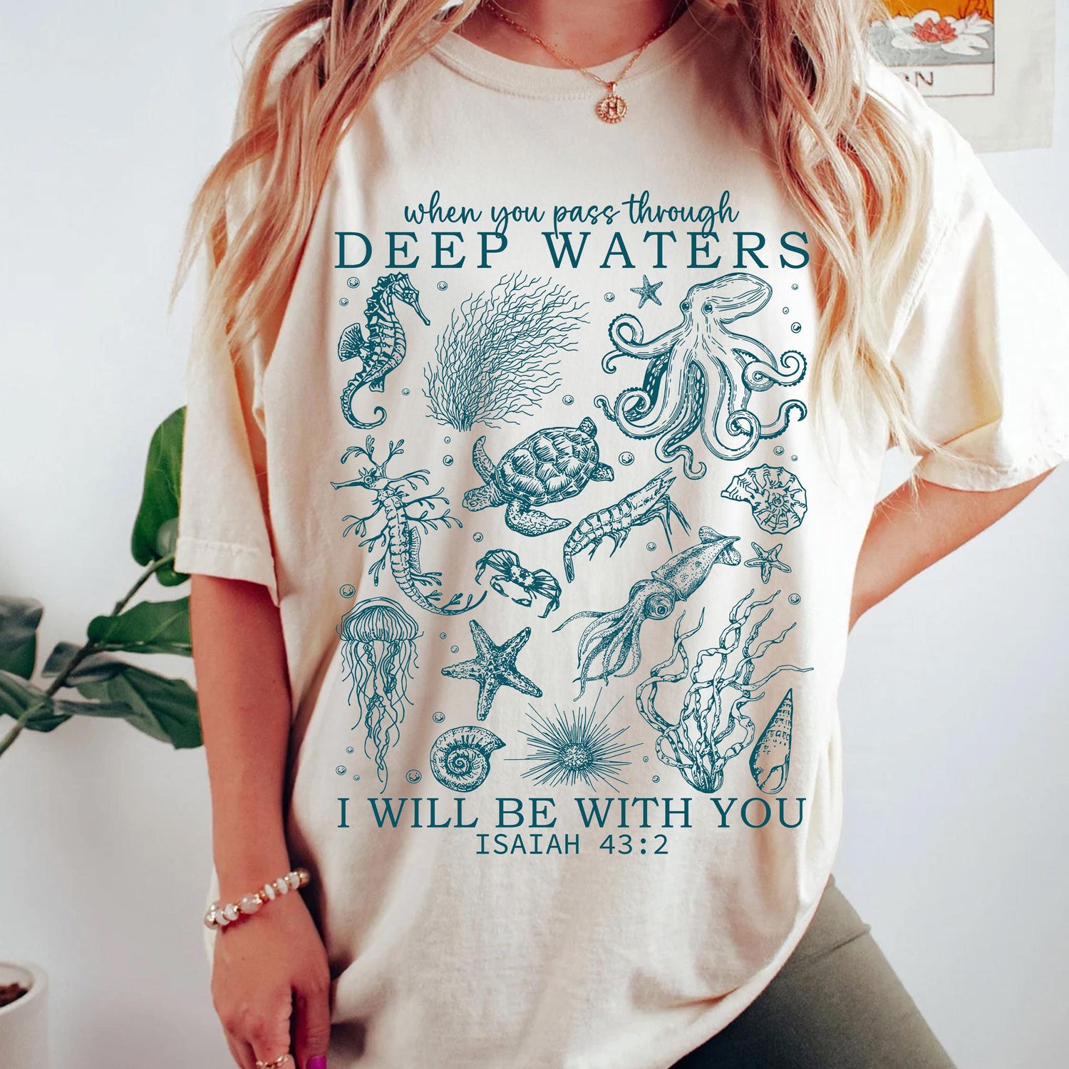 Christian Ocean Animal Shirt, Coastal Sea Life Tshirt, Trendy Beachy Oversized Scripture Tee, Jesus Bible Verse Shirt, Faith Apparel Gift