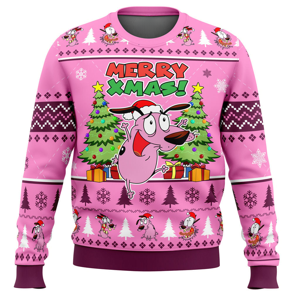 Merry Xmas Courage The Cowardly Dog Ugly Christmas Sweater