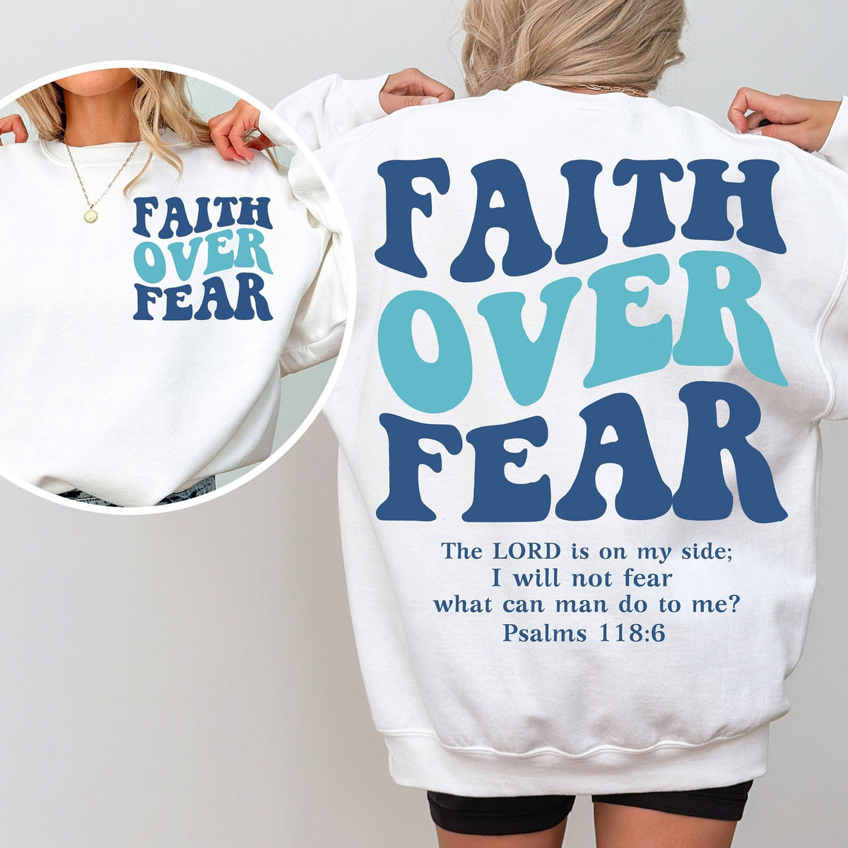 2 sided Faith Over Fear, Christian Shirt, Religious Shirt, Catholic apparel