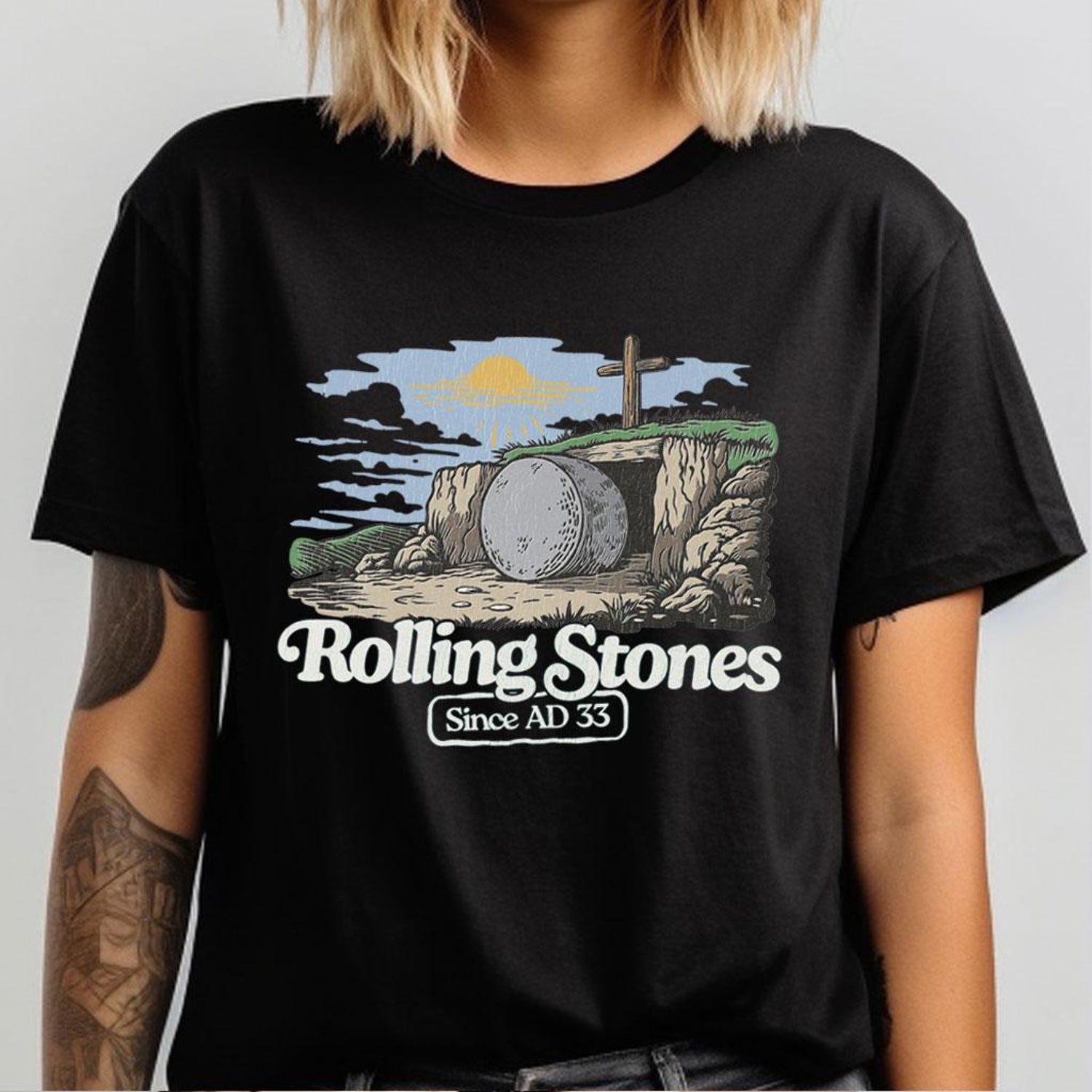 Rolling Stones Shirt, Trendy Easter Clothing, Retro Christian Gifts, Bible Verse Her Gifts, Easter Religious Trendy Shirt Tees