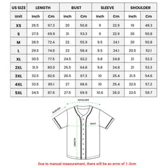 a size guide for a baseball jersey