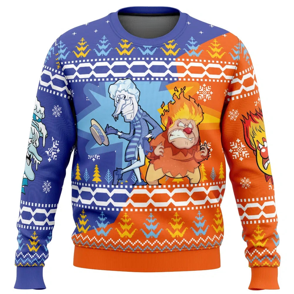 Heat and Snow Miser The Year Without a Santa Claus Ugly Christmas Sweater