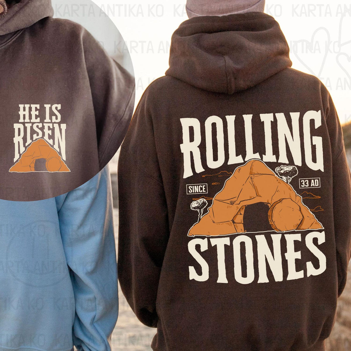2 sided Mens Easter Hoodie apparel, Retro Rolling Stones Since 33 AD shirt, Vintage Bible Easter shirt, Christian Dad shirt