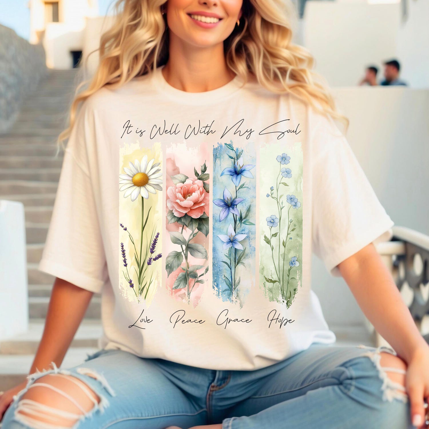 It Is Well With My Soul shirt, Bible Verse Floral apparel, Christian Wildflower shirt, Retro Boho Faith, Birth Flower shirt