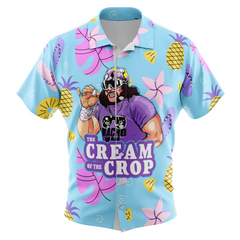 The Cream of the Crop Pro Wrestling Blue Tropical Button-Up Hawaiian Shirt