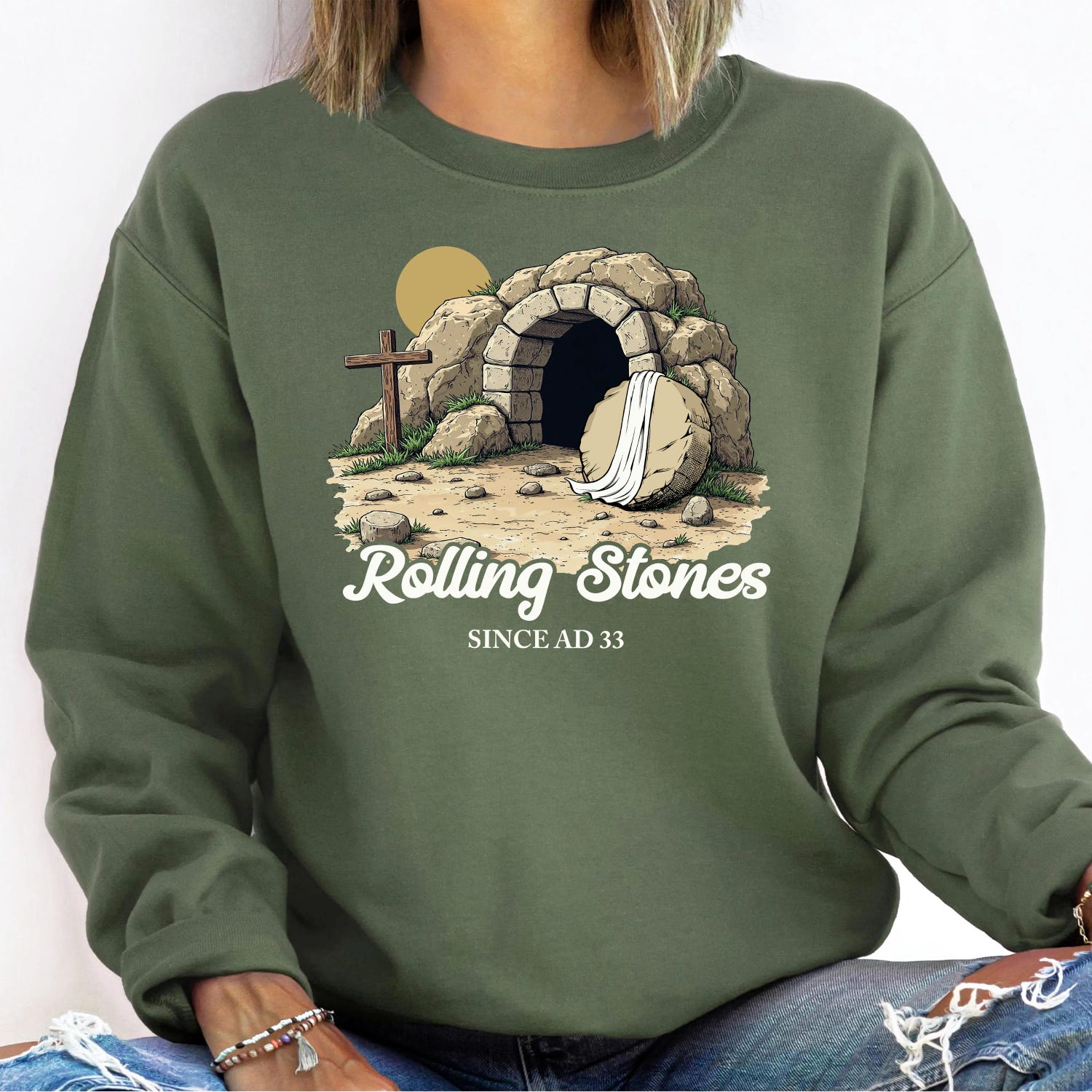 Rolling Stones Shirt, He is Risen T Shirt, Jesus Christ Shirt, Gift For Christian, Faith-Based Graphic Tee, Gift For Her, Bible Verse Shirt