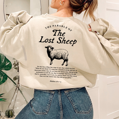 2 sided Parable of the Lost Sheep Bible Verse Crewneck Faith Based Clothing Worship Gospel Sweatshirt Minimalist Christian Catholic Religious Gifts