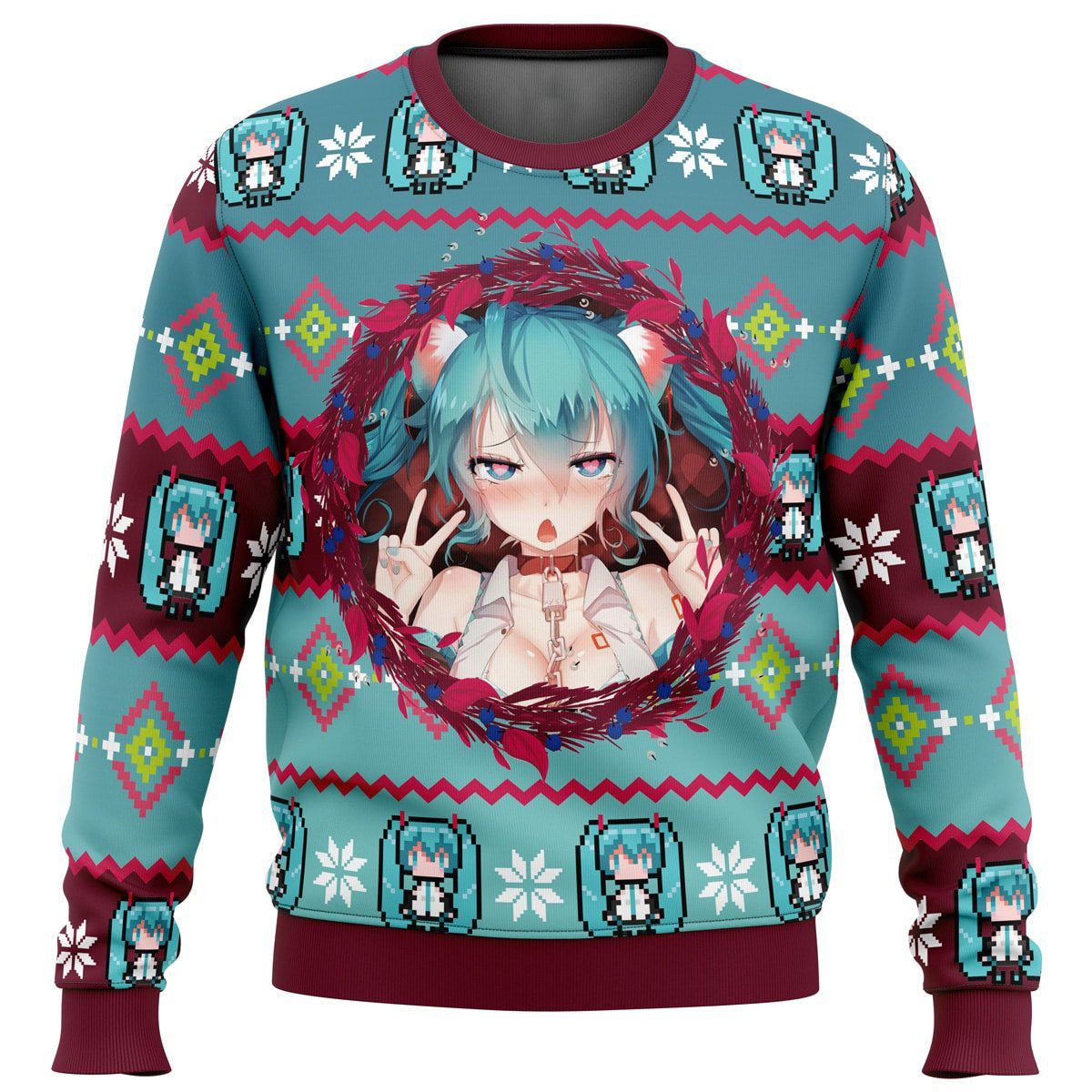 Ahegao Hatsune Miku Ugly Christmas Sweater