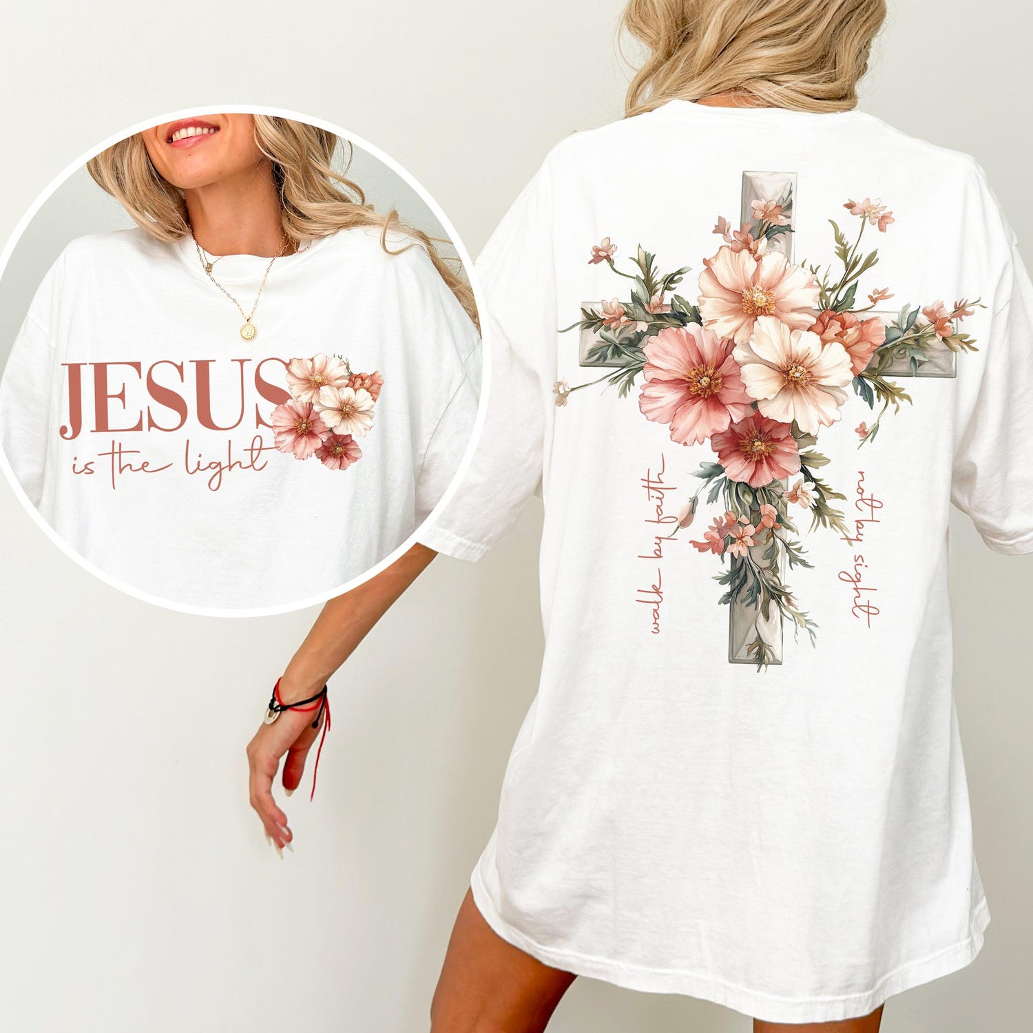 2 sided Jesus is the Light shirt, Floral Christian shirt, Motivational Quotes shirt, Bible Verse shirt, Floral Religious shirt, His Grace is Enough shirt