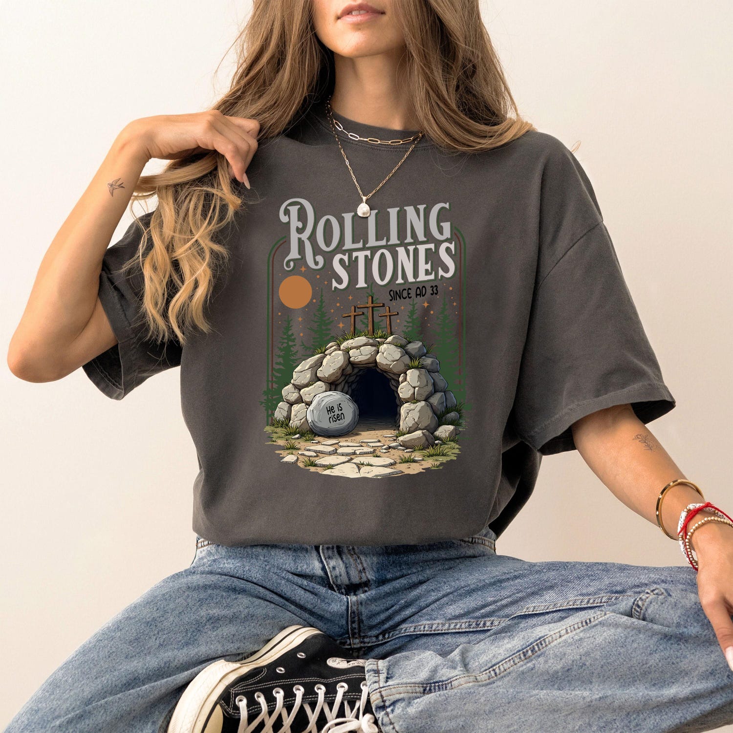 Christian Easter Rolling Stones Shirt, Retro Easter Christian Jesus Shirt, Retro Since AD 33 Shirt, Jesus Christian Tee, He is Risen Shirt