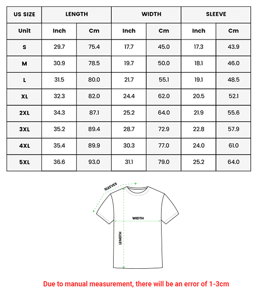 a size guide for a t - shirt with measurements