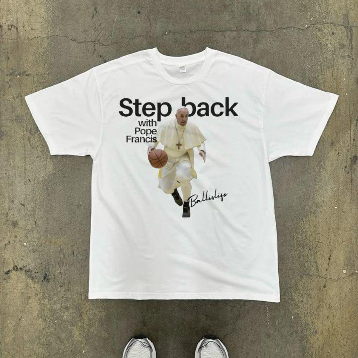 Basketball Pope Francis T-Shirt, Funny Basketball Shirt, Unique Religious Apparel, Gift for Dad, Unisex Garment-Dyed Tee, Step Back Design