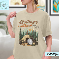 Rolling Stones Shirt, Trendy Easter Clothing, Jesus Christ Shirt, The Stone Was Rolled Away He Is Alive Retro Christian Easter Shirt