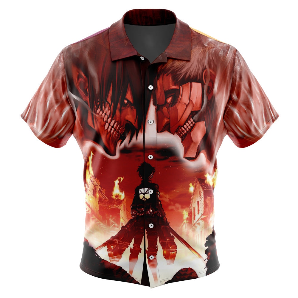 Burning Attack on Titan Button Up Hawaiian Shirt