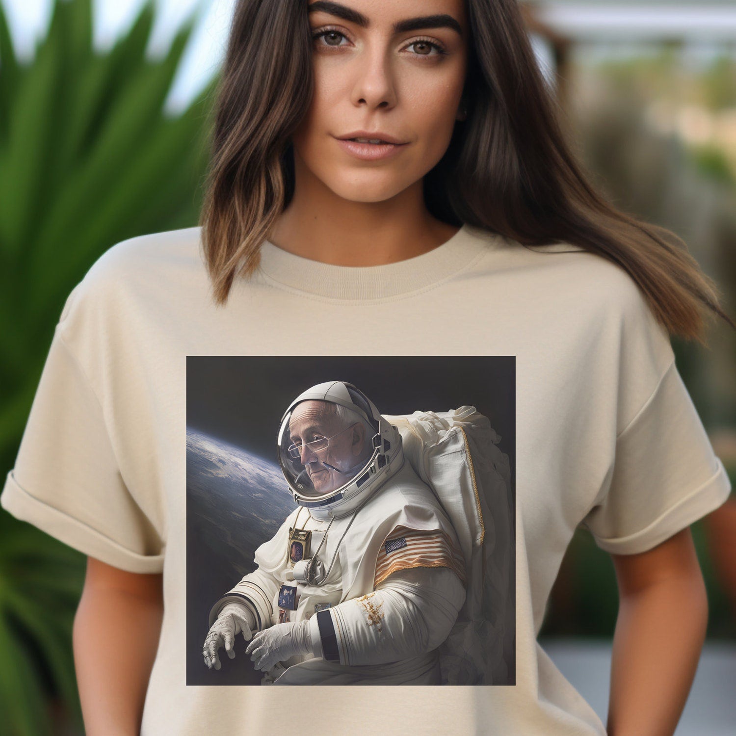Space-Themed Pope Francis astronaut Tee, Ethical & Sustainable 100% US Cotton, Classic Comfort Fit, Itch-Free Label, Gildan Quality - Unisex