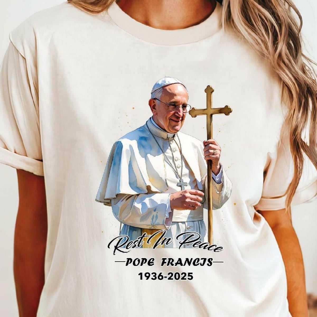 Rest In Peace Pope Francis Sh?rt Pope 1936-2025 Tee Pope Tribute with Cross Long Sleeve Religious Sweater Catholic Shirt