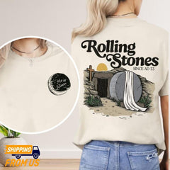 2 sided Rolling Stones Shirt, He Is Risen Shirt, Easter Trendy Shirt, Faith-Based Graphic Tee, Jesus Christ Shirt, Gift For Christian