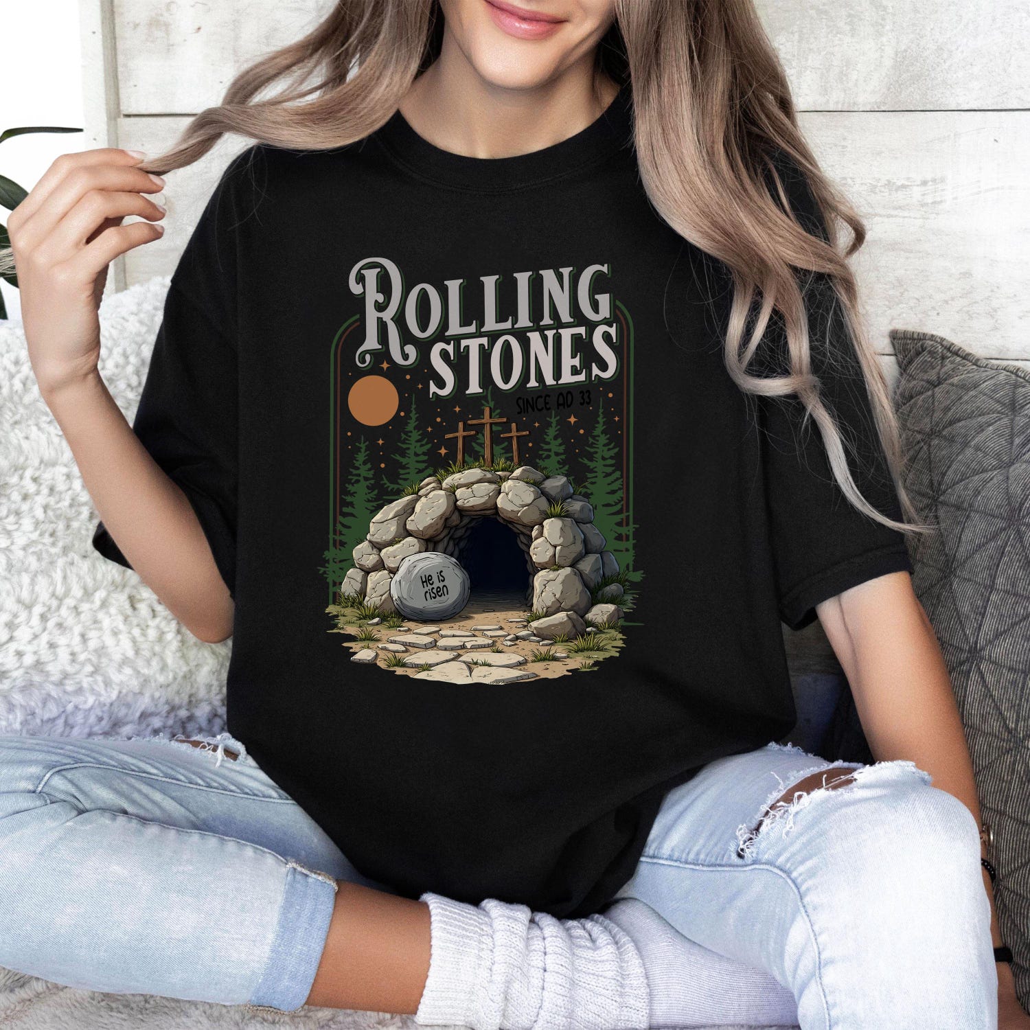 Christian Easter Rolling Stones Shirt, Retro Easter Christian Jesus Shirt, Retro Since AD 33 Shirt, Jesus Christian Tee, He is Risen Shirt