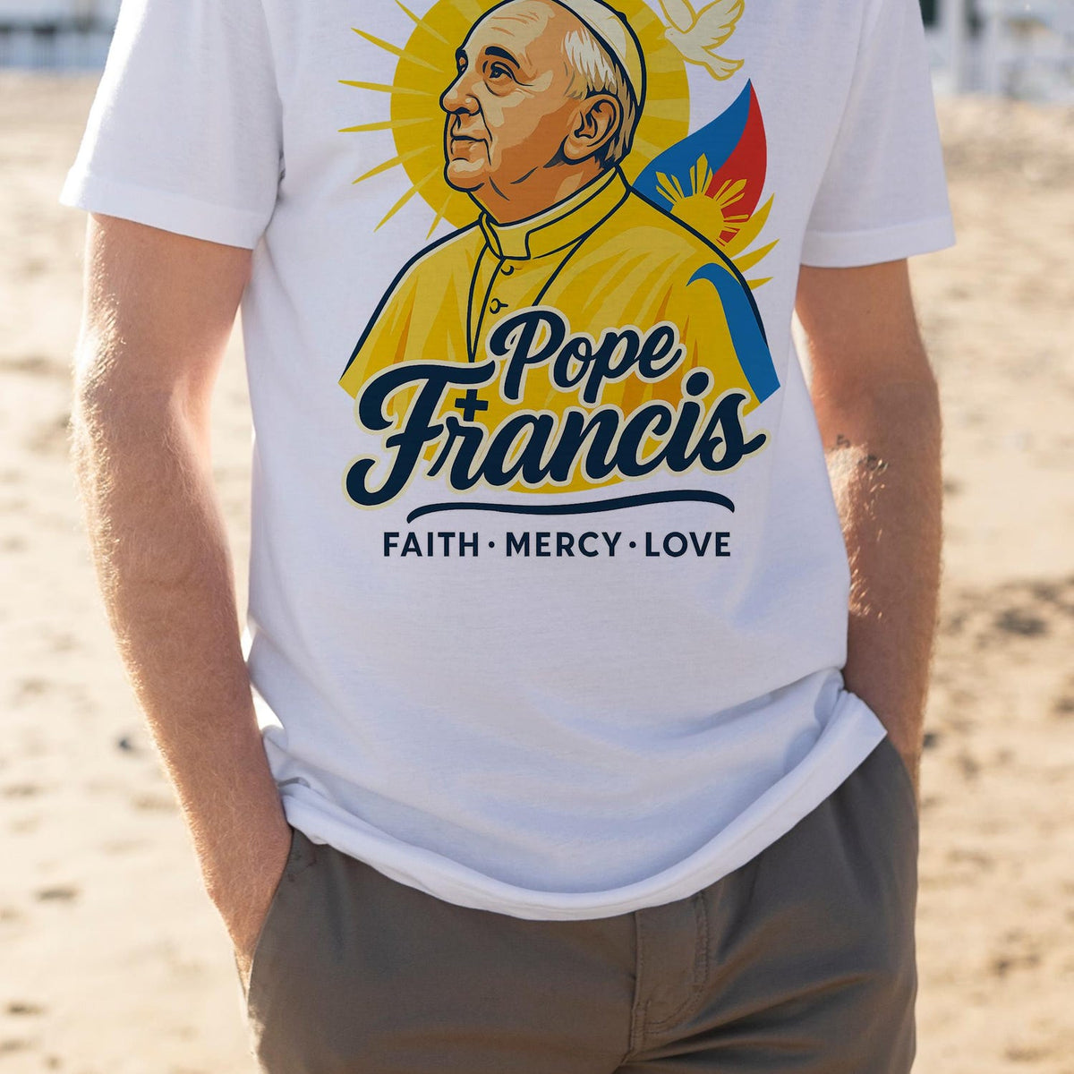 Pope Francis Inspirational Tee, Faith Mercy Love Shirt, Unisex Cotton T-Shirt for Spiritual Gifts, Religious Apparel, Catholic Merchandise