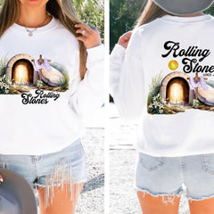 2 sided Rolling Stones He Is Risen shirt, Funny Easter Christian, apparel, Religious Resurrection shirt