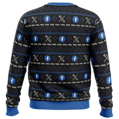 Cage Fighter Elun Mask vs.Mark Zuckerberg Funny Pop Culture Ugly Christmas Sweater