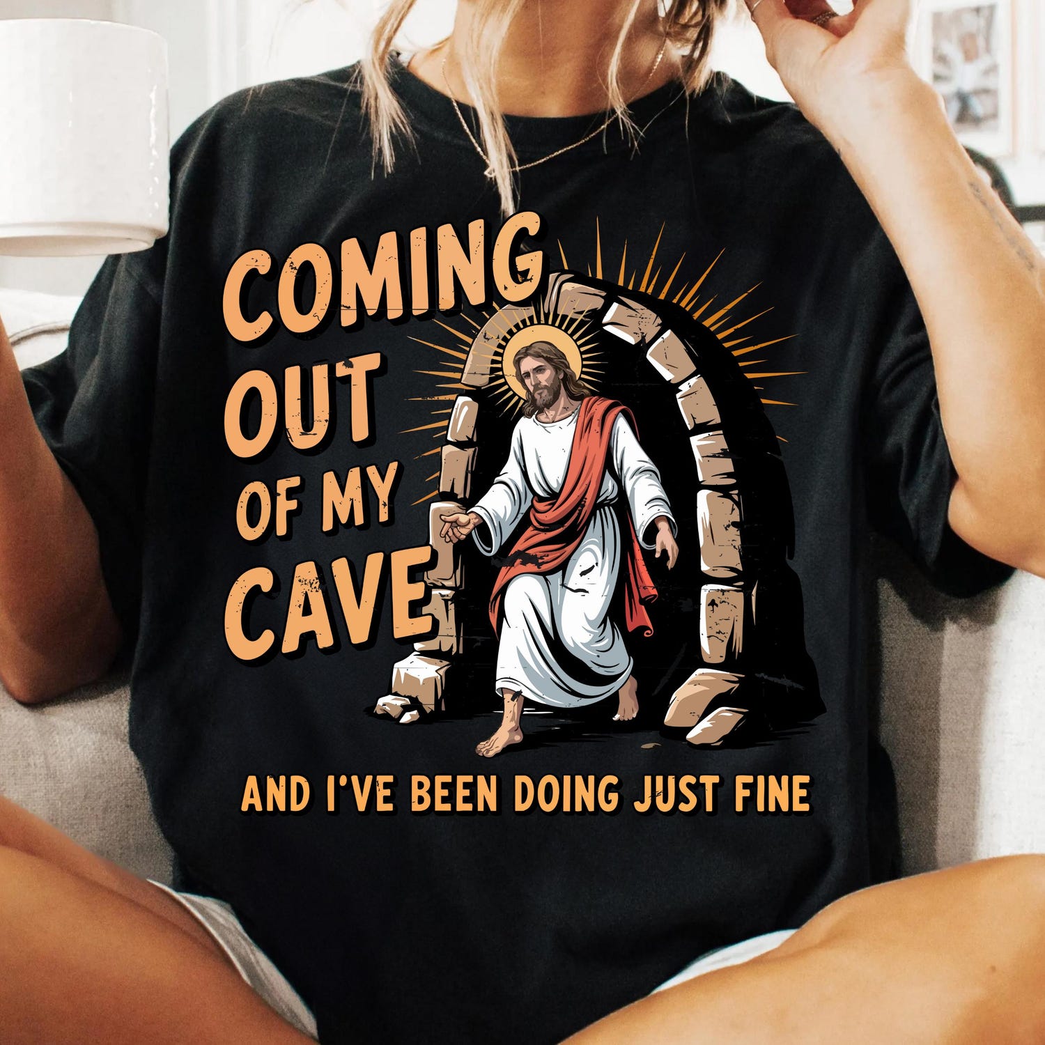 Jesus Coming Out Of My Cave shirt, Funny Christian Easter shirt, Rolling Stones Resurrection Meme, Easter apparel shirt