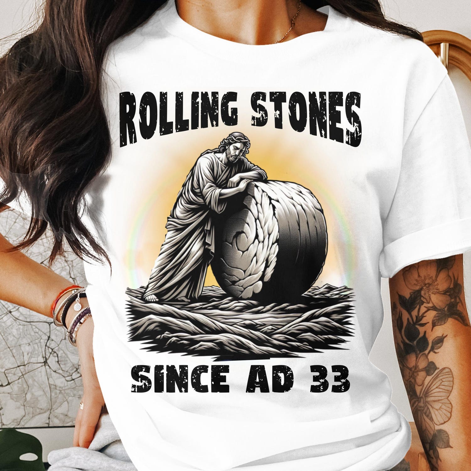 Rolling Stones Since AD 33Funny Christian Humour Tee Funny Christian Themed T-Shirt, Unique Religious Apparel, Jesus Rolling Stone Shirt