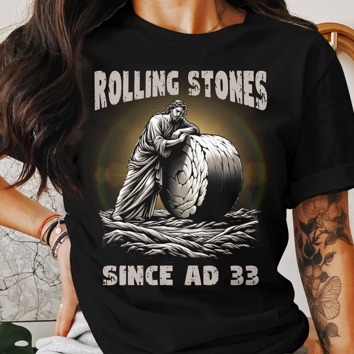 Rolling Stones Since AD 33Funny Christian Humour Tee Funny Christian Themed T-Shirt, Unique Religious Apparel, Jesus Rolling Stone Shirt