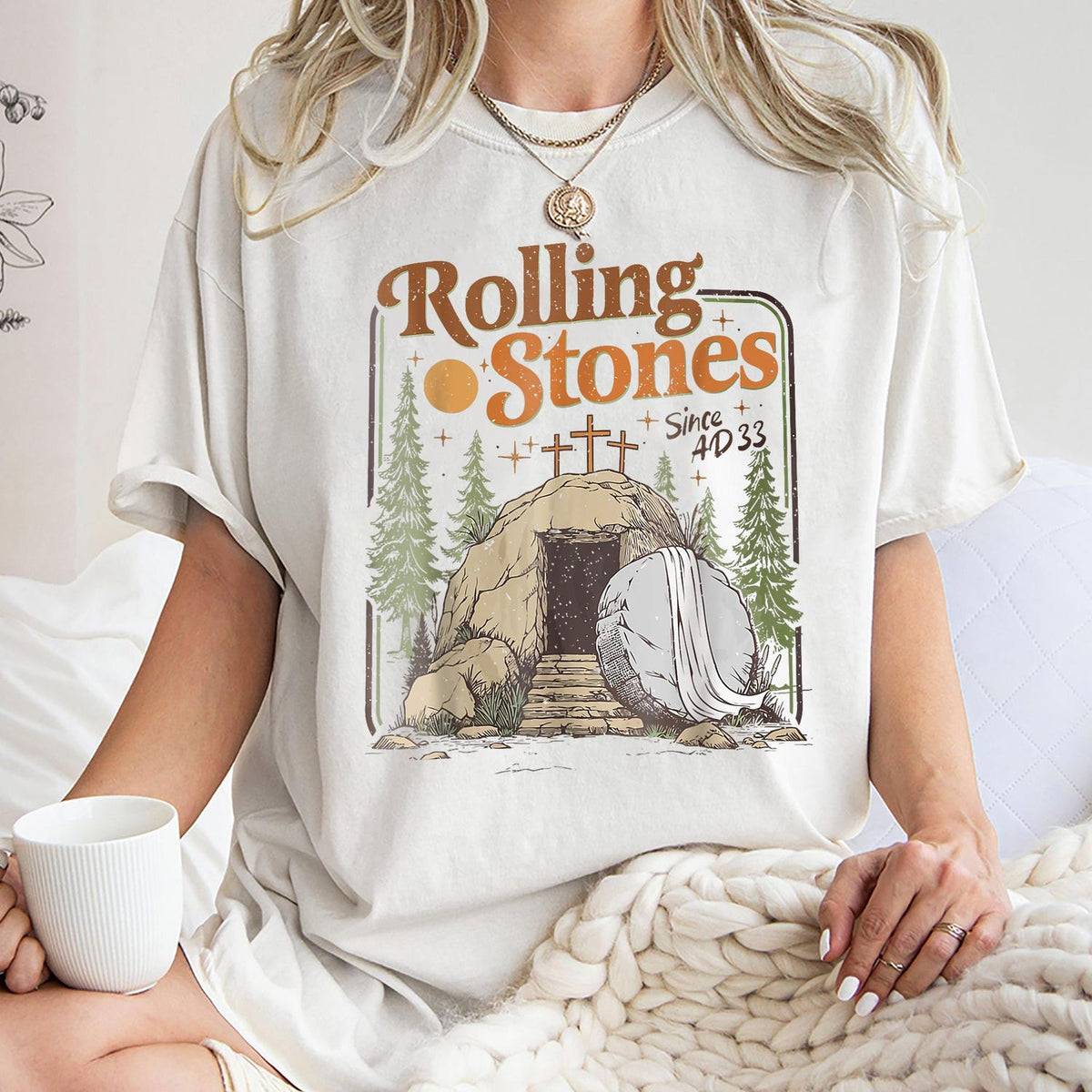 Christian Easter Rolling Stones Shirt, Retro Easter Christian Jesus Shirt, Retro Since AD 33 Shirt, Jesus Christian Tee, He is Risen Shirt