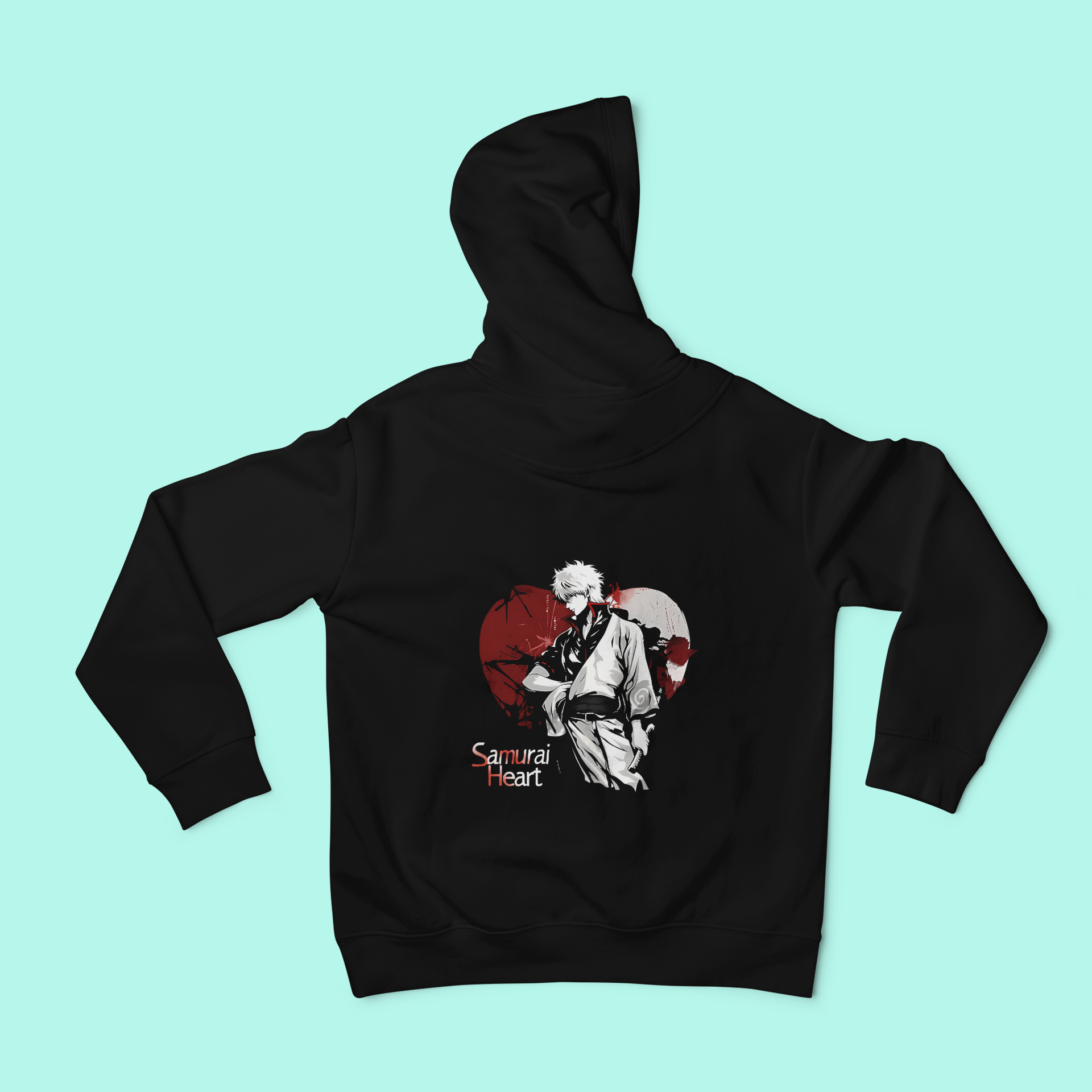 a black hoodie with a picture of a man holding a knife