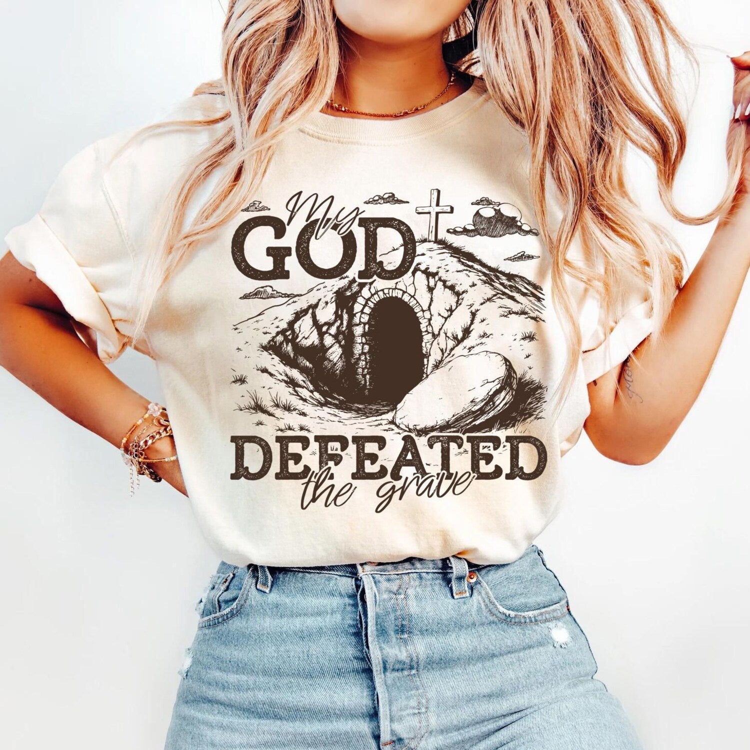 Rolling Stones T-Shirt, Trendy Easter Clothing, My God Defeated the Grave, Jesus Christ Shirt, Gift For Christian, Faith-Based Graphic Tee