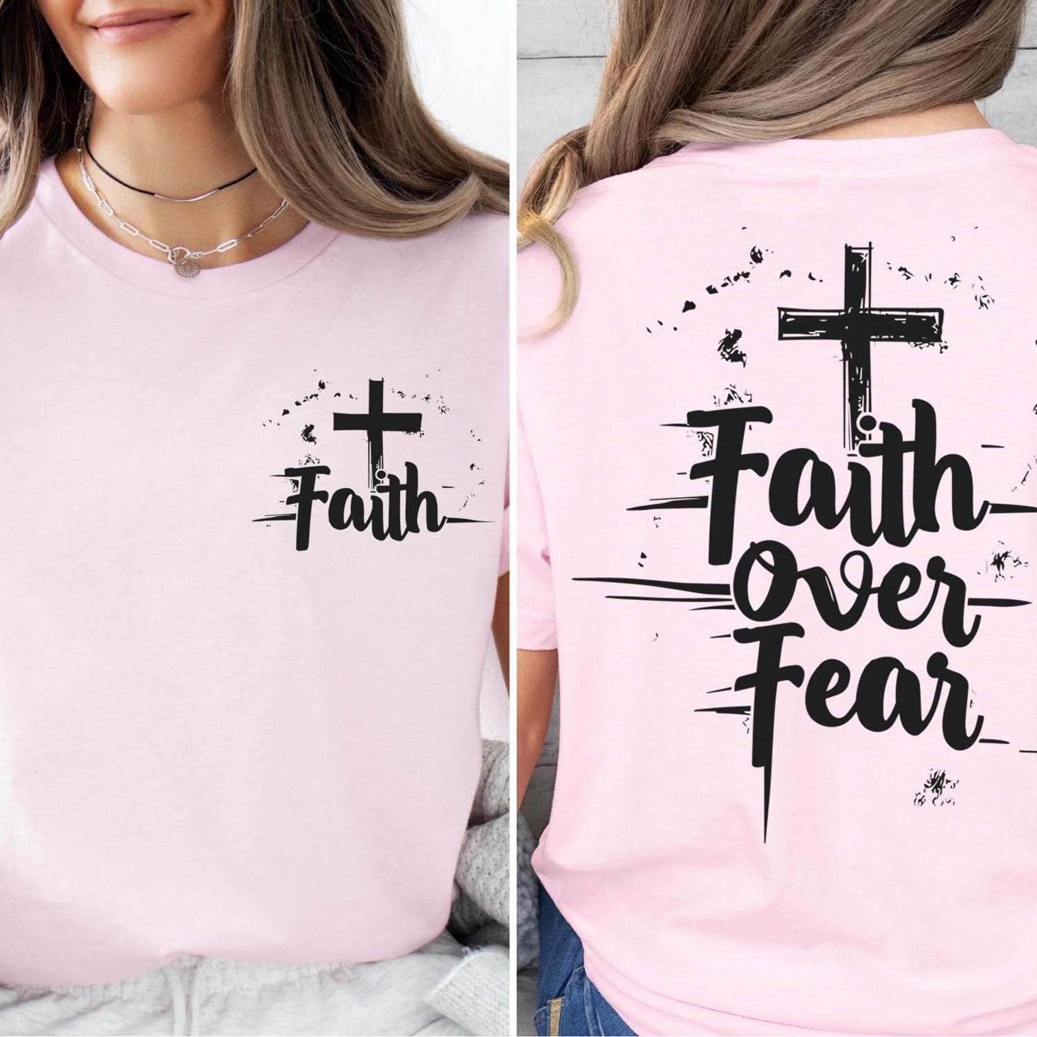 2 sided Faith Over Fear Shirt, Religious Sweatshirt, Bible Verse T-Shirt, Inspirational Christian Sweater, Motivational Faith Shirt, Cross T-Shirt