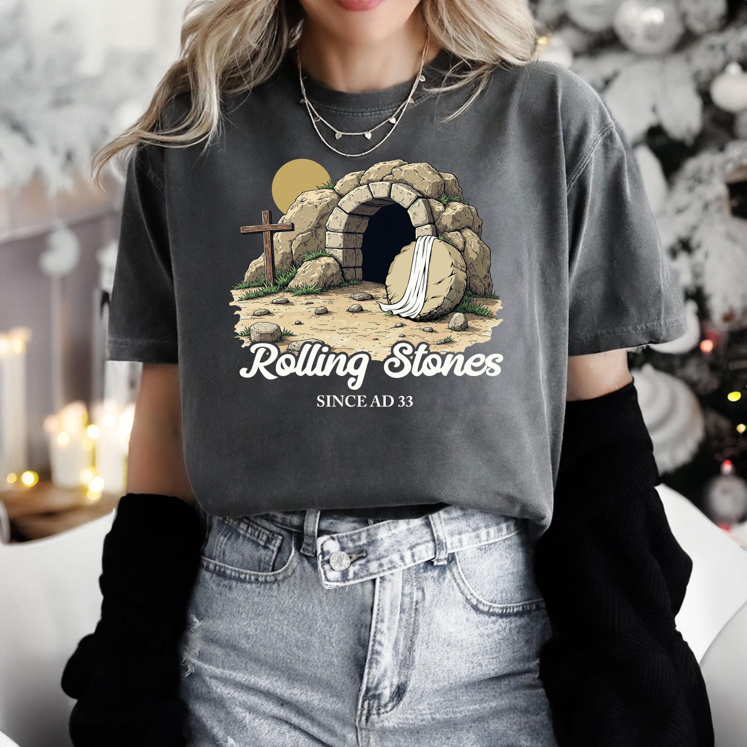 Rolling Stones Shirt, He is Risen T Shirt, Jesus Christ Shirt, Gift For Christian, Faith-Based Graphic Tee, Gift For Her, Bible Verse Shirt